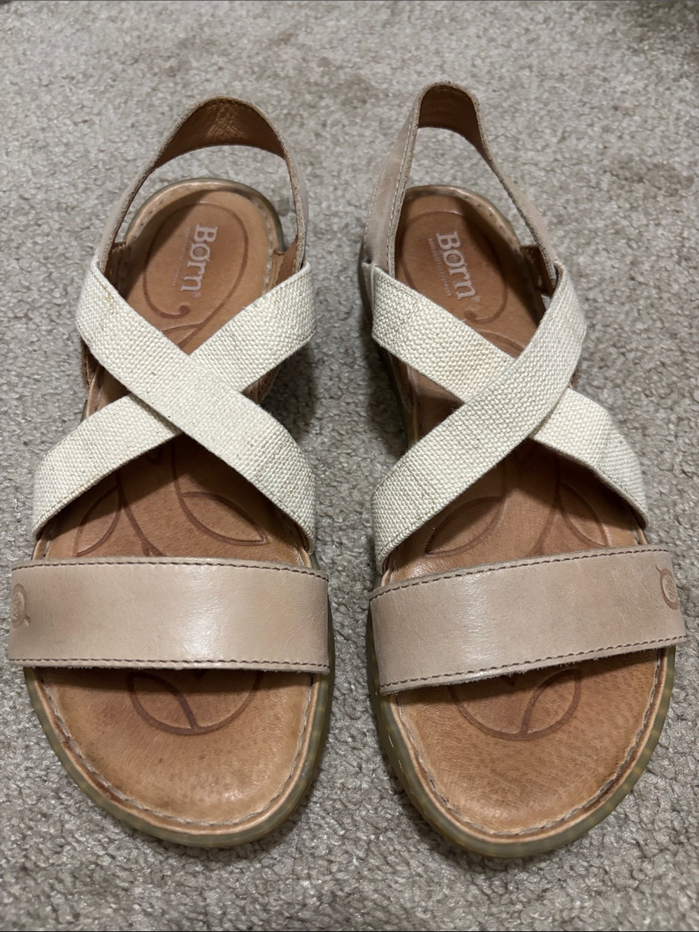 Born Berbe Starppy Cream Tan Cross-Strap Slingback Sandals Size 8